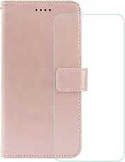LCEHTOGYE Cover for Oppo A78 5G + HD Tempered Glass,Shell PU BracketBumper Protective Back Case - Anti-Scratch Screen Protector for Oppo A78 5G-YSFXK - RGold