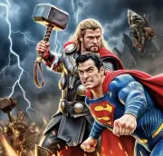 Thor Fighting Superman Epic Battle 10x11 Laminated Photo