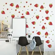 SAOMOUR 92 Pieces Strawberry Decor Strawberry Stickers Strawberry Wall Decals for Girls Boys Baby Bedroom Nursery Wall Decor Pegatinas para Pared