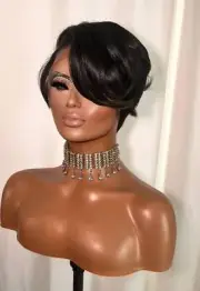 8 COLORS Customized 1B Off Black Short Textured Pixie Cut Lace Frontal 13X6