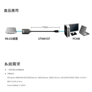 登昌恆  Uptech UTN401GT USB to RS-232訊號轉換器  原UTN401A建議替代型號