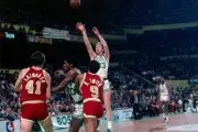Larry Bird Boston Celtics shoots over the Cleveland Cavaliers duri- Old Photo