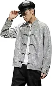 [Aoleaky] Chinese Style Mens Tops Tang Suit Long Sleeve Solid Traditional Kung Fu Clothes Hanfu Men Shirt