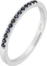 [ByLove Jewelry] Sterling Silver Genuine Natural Ruby Emerald Blue Sapphire or White Topaz Half Eternity 2mm Band Ring
