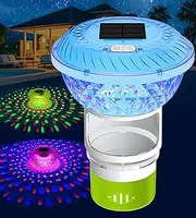 FineBud2025 Upgrade Solar Chlorine Floater, Pool Chlorine Floater with Colorful Light, Button Control Floating Chlorines Dispenser for Pool, Adjustable Flow chlorines floaters (Green)
