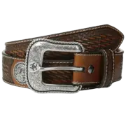 Ariat Men's Basket Stamp Concho Tooling Tan Leather Belt A1015408