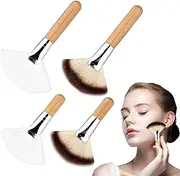 Tavvke 4 Pcs Facial Fan Brushes, Soft Bristle Face Highlighting & Blush Brush Set with Long and Short Handles for Women, Esthetician Cosmetic Tools