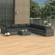 9 Piece Garden Lounge Set with Cushions Poly Rattan Grey Patio Bar Sets