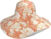 [Yoogain] Chinese Style Floral Peach Gold Foldable Large Sun Hats for Women for Beach Vacation Decorative Travel Sun hat for Women uv Protection Sun Protector sombreros para el sol de Mujer, Chinese Style