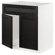 METOD base cabinet f sink w 2 doors/front, white/Lerhyttan black stained, 80x60x80 cm