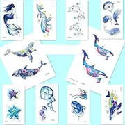 Whale Dolphin Starfish Jellyfish Mermaid Waterproof Temporary Tattoo Children Men And Women Stickers