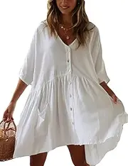 [Bsubseach] Women Casual Bikini Swimsuit Cover Up Blouses Beach Tunic Dress