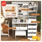 White Dressing Table Vanity Set Stool Makeup LEDs Sliding Mirror + 6 Drawers Set