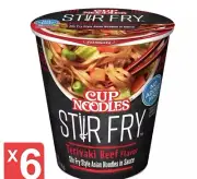 Nissin Cup Noodles Stir Fry Noodle in Sauce Teriyaki Beef Flavor, No Msg, 6 Pack