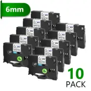 10PK Compatible with Brother P-Touch TZ-211 Black on White 0.23" Label Tape 6mm