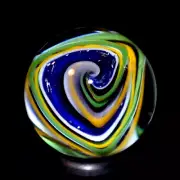 MIKE WARREN GLASS MARBLE/.896"-DICHROIC TRIANGEL CORKSCREW-OLIVE,GOLD DICHROIC+
