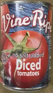 Vine Ripe Canned No Salt Added Diced Tomatoes (Gluten Free / 8 Cans of 14.5 oz.)