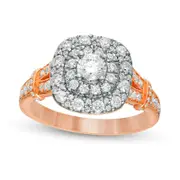 1.20 CT. T.W. Natural Diamond Double Cushion Frame Collar Engagement Ring in Solid 14K Rose Gold