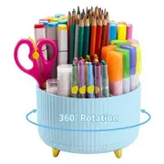 Desk Organizer, 360 Degree Rotating Pen Holder for Desk, Desk Organizers and Accessories with 5 Compartments Pencil Organizer, Art Supply Storage Box Caddy for Office, Home, Light Blue