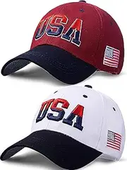[ROLVNHTV] 2 Pcs American Flag Hat Patriotic Baseball Caps USA Trucker Hats Army Tactical Dad Hat 4th of July Red White Blue Veteran Military for Men Women, Multi, One Size