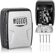 WEKUBA Key Lock Box, 4-Digit Combination Waterproof Portable Key Storage Lock box Wall Mount 5 Key Large Capacity for House Key Hide a key for outdoor, Indoor(1-Pack)