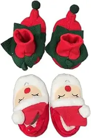 [Generic] Newborn Infant Baby Christmas Shoes Santa Slippers Booties Anti-Slip Socks Boots Winter Warm Prewalkes, Red & Green & White, 15 Little Kid