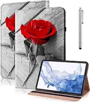 [GLANDOTU] Case for Samsung Galaxy Tab S6 Lite 10.4 Inch 2024/2022/2020 Case with Pen Holder Flip Leather Protective Case for Galaxy Tab S6 Lite Case - Red Rose