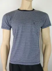 $450 Saint Laurent Men's Blue Cotton Striped Crewneck Jersey T-shirt 454134 4260