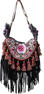 [FFYUYI] Ethnic Style Embroidered Shoulder Bag, Women's Thick Canvas Crossbody Bag