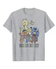 Sesame Street T-Shirt Unisex Gray Big Bird Elmo Cookie Monster Size Large NEW!