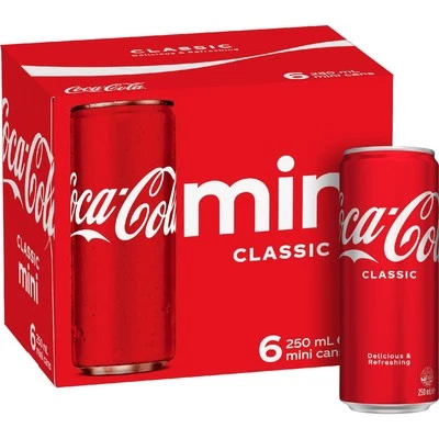 Coca - Cola Classic Soft Drink Mini Cans 250ml X 6 Pack
