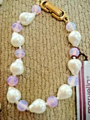 VTG. MARVELLA Faux Baroque Pearl & Pink Glass Opalescent Beaded Bracelet NWT
