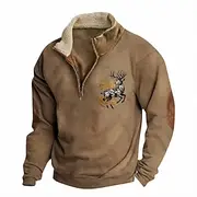 Men's Sweatshirt Quarter Zip Sweatshirt Black Brown Gray Half Zip Color Block Reindeer Half Zip Print Sports Outdoor Daily Holiday Polyester Vintage Streetwea