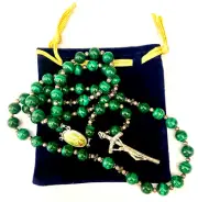 Genuine MALACHITE (10mm) Rosary Beads with Sterling Silver Papal Crucifix
