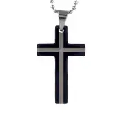 Stainless Steel Stripe with Black Edge Cross Pendant