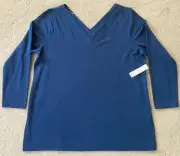 Chicos Zenergy V Neck Tunic Long Sleeve Tonga Navy Sz 3 (XL 16-18) NWT