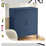 Buffet Sideboard Locker Metal Storage Adjustable Shelf Organizer Cabinet Blue