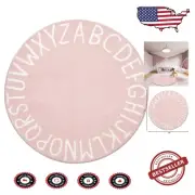 Round Pink Kids Play Rug - Alphabet Soft Crawling Mat for Nursery & Bedrooms