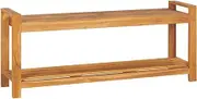 Wooden Bench with 1 Bottom Shelf, Slatted Design, Entryway Bench for Living Room Bedroom Hall, 120 x 30 x 50 cm, Solid Teak Wood