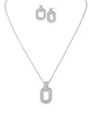 Kenneth Jay Lane Baguette Cubic Zirconia Link Pendant Necklace & Stud Earrings Set in Rhodium Plated