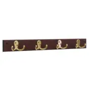 Wooden Mallet 4 Hook Wall Coat Rack Rail in Mahogany and Brass