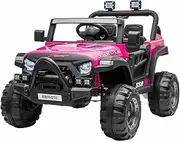 Electric Kid Ride On Jeep Car Vehicle Play Toy Off Road Jeep Truck with Remote Control, MP3 Flashing Lights, Dual Openable Door,Pink