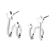 Double Star 925 Sterling Silver Stud Earrings for Women Girls Minimalist Cute Cu