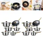 6Pcs Stainless Steel Soup Pot Saucepan Frying Pan with Glass Lid Nonstick Pan