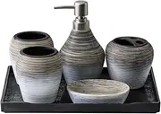 Bathroom Accessories Set, 6 Piece Ceramic Complete Bathroom Set for Bath Decor, Includes Toothbrush Holder, Soap Dispenser, Soap Dish, 2 Tumblers, Vanity Tray