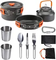 Outdoor Camping Cookware Set - 10 Piece Mess Kit with Stove, Camping Utensils, Pots, Pans, and Bowls for Camping, Backpacking, and Survival