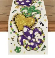 Irises Beads Love Mardi Gras Table Runner, Carnival Extra Long Runner 13” x 108”