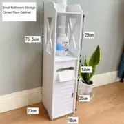 White Cupboard Small Bathroom Storage Floor Cabinet with Doors and Shelves