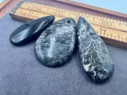 3 Black Gray Polished Gemstone Pendants Beads Teardrop Artisan Wire Wrapping