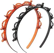 Mtxorvix 2 Pcs Bangs Hairstyle Hairpin Headband, Professional Weave Bangs Clip, Hair Accessories, Headbands for Women, Toothed Headband Braid Tool, Women Girls Fashion Hair Accessories (Black + Brown)